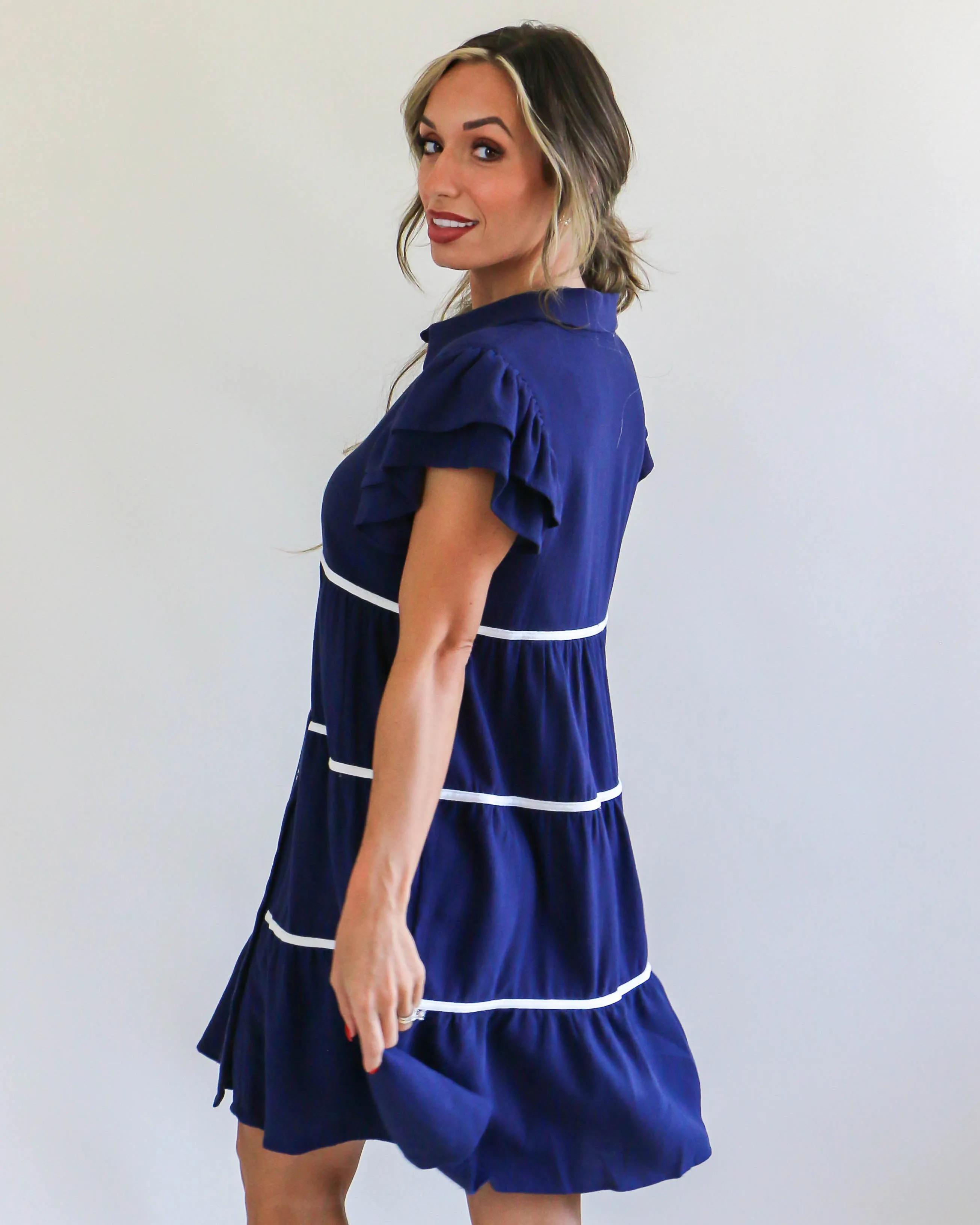 Navy Ruffle Tiered Babydoll Dress