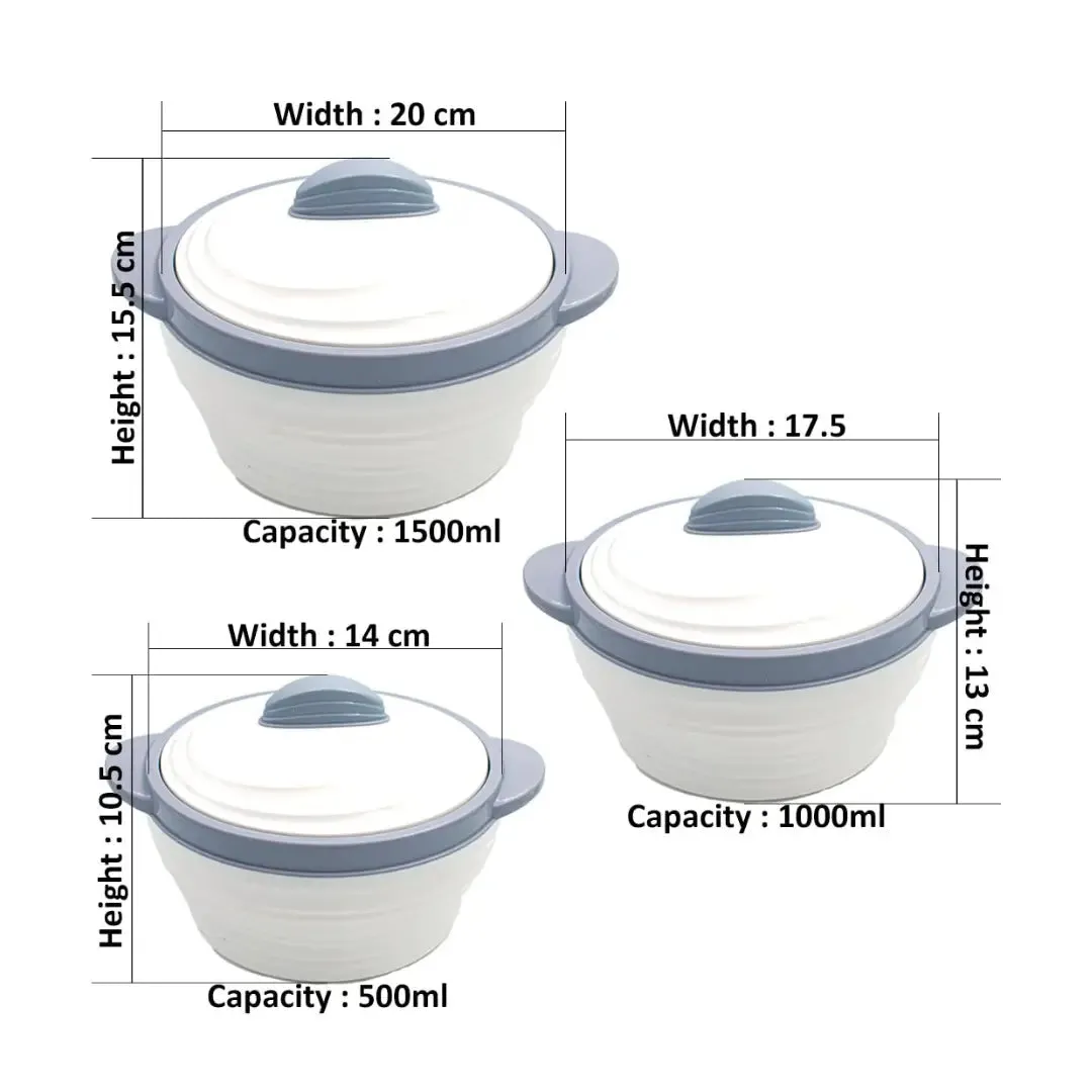 Nayasa Cornello Insulated Inner Stainless Steel Casserole Set of 3 (500ml, 1000ml, 1500ml) - White