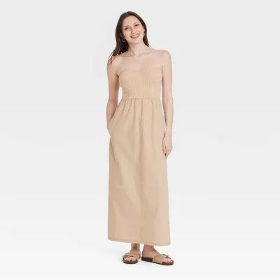 New - Women's Strapless Midi Sweater Dress - Universal Thread Tan XL