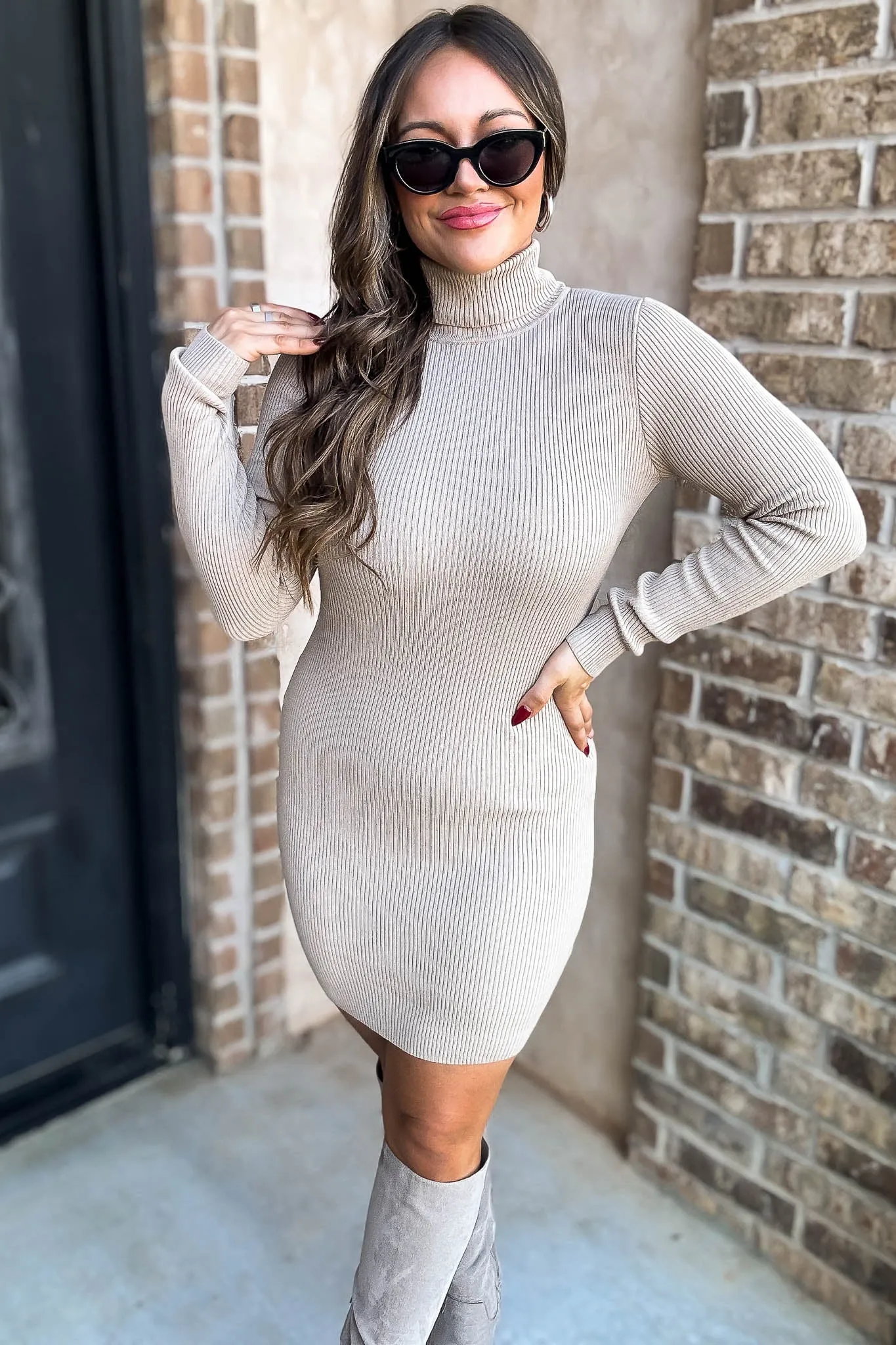 Oh So Bold Heather Taupe Sweater Dress