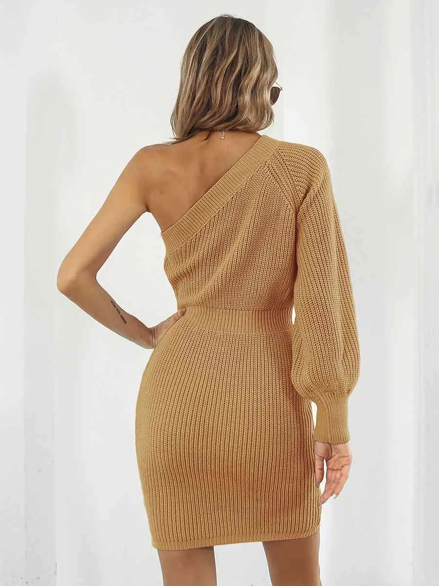 One-Shoulder Mini Sweater Dress