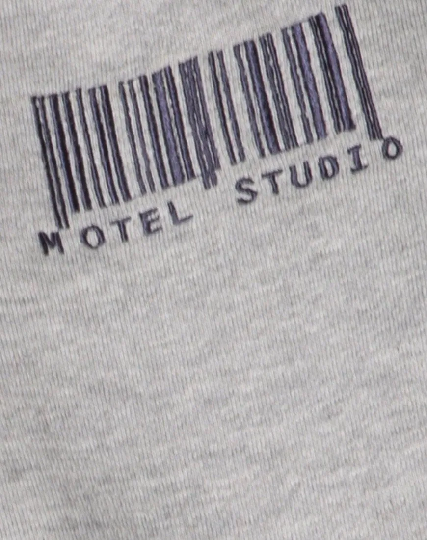 Oversize Hoody in Greymarl Motel Barcode Embro