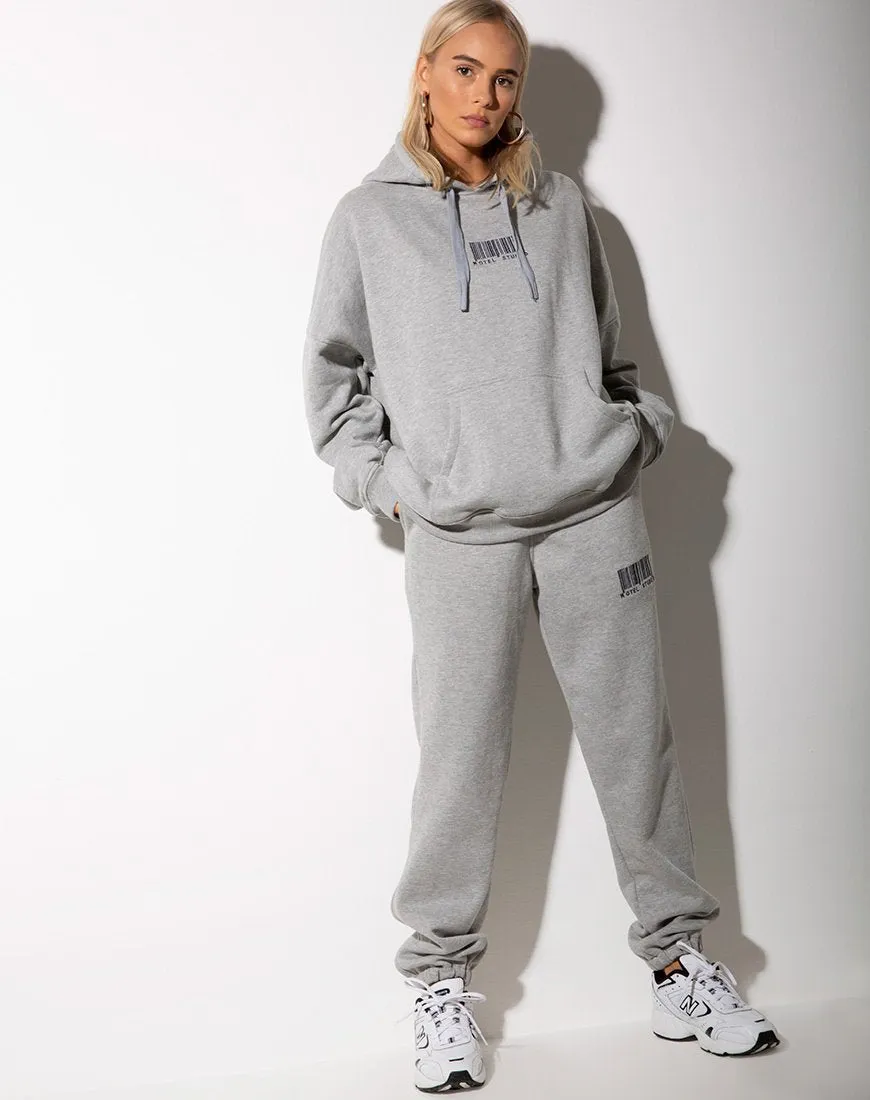 Oversize Hoody in Greymarl Motel Barcode Embro