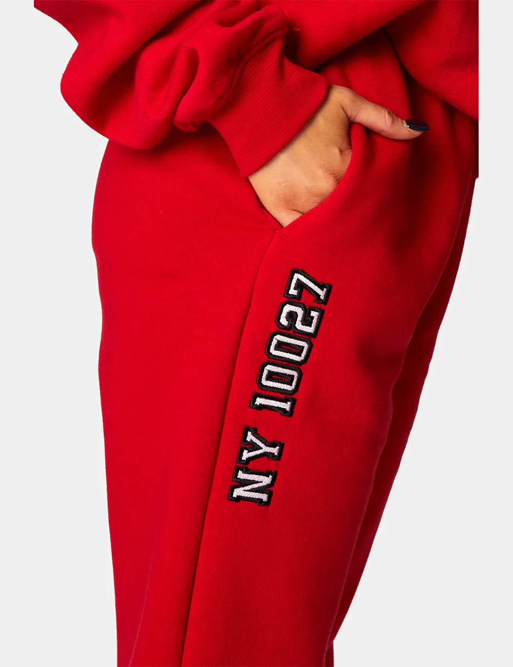 Oversized Columbia Embroidered Slogan 90S Joggers Red