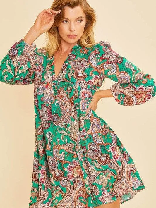 Paisley Pizazz Tiered Babydoll Dress