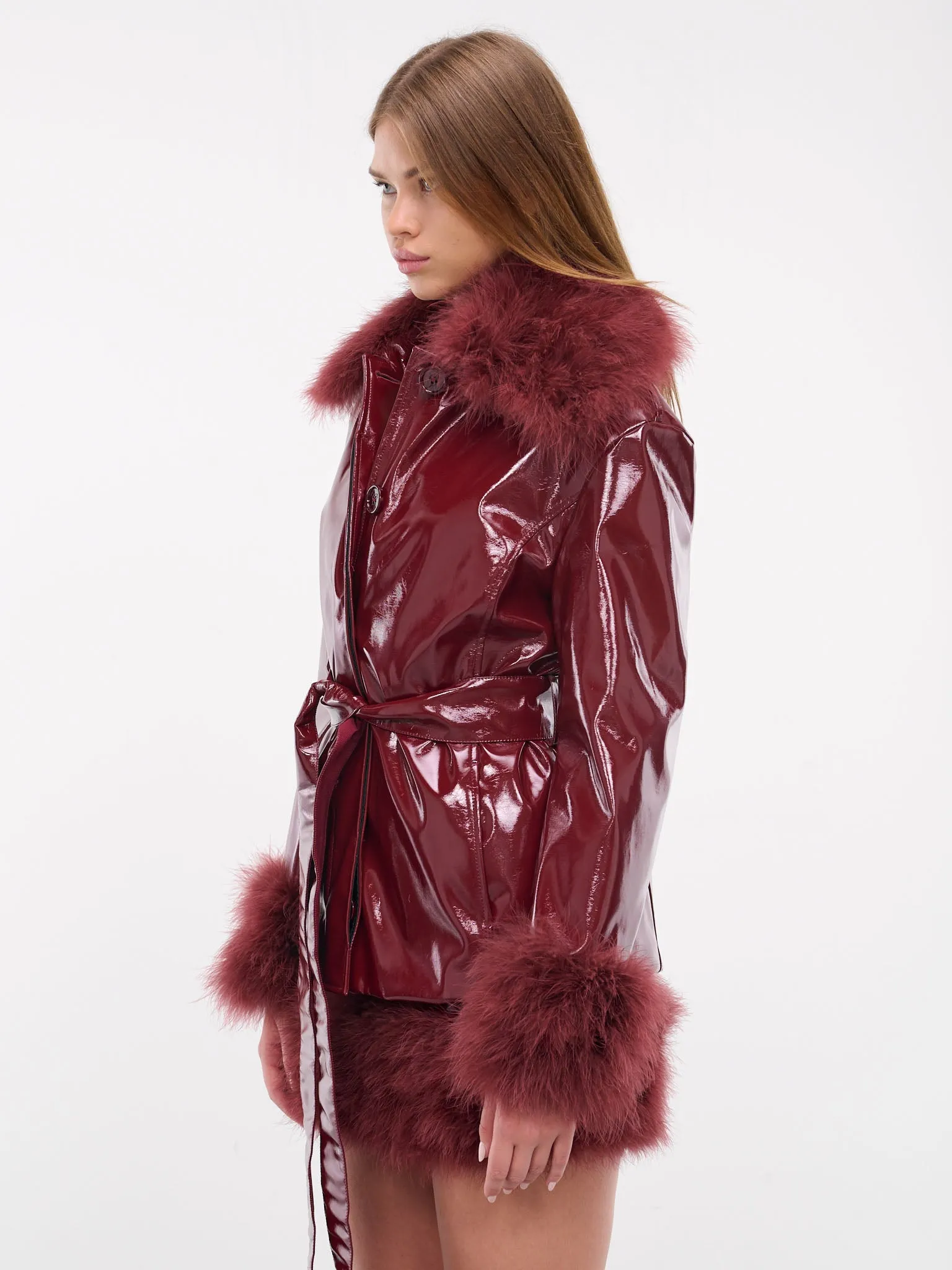 Patent Faux Leather Coat (A42-2S078A-BURGUNDY)