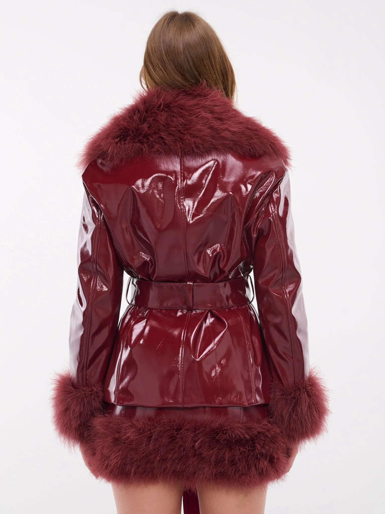 Patent Faux Leather Coat (A42-2S078A-BURGUNDY)