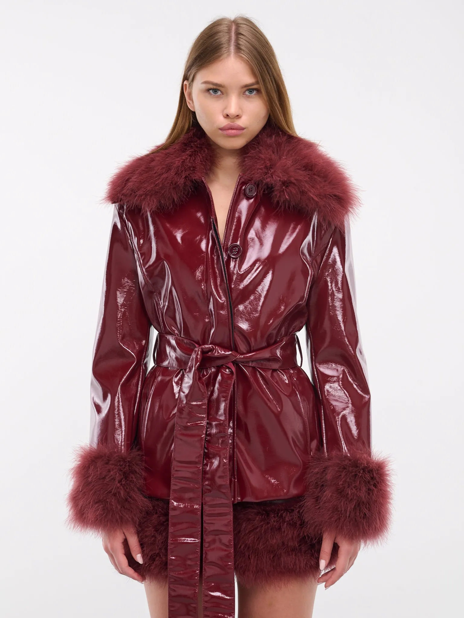 Patent Faux Leather Coat (A42-2S078A-BURGUNDY)