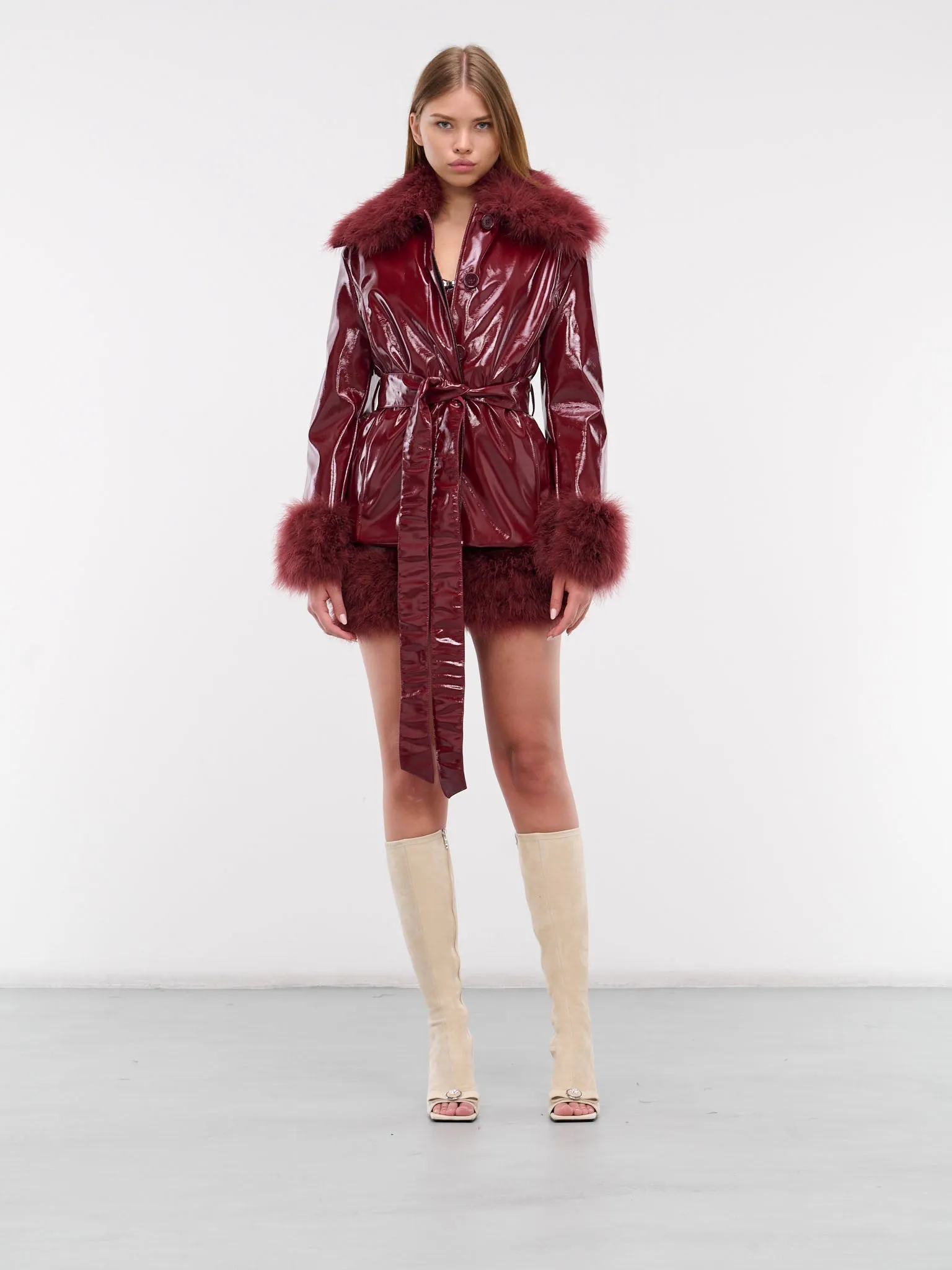 Patent Faux Leather Coat (A42-2S078A-BURGUNDY)