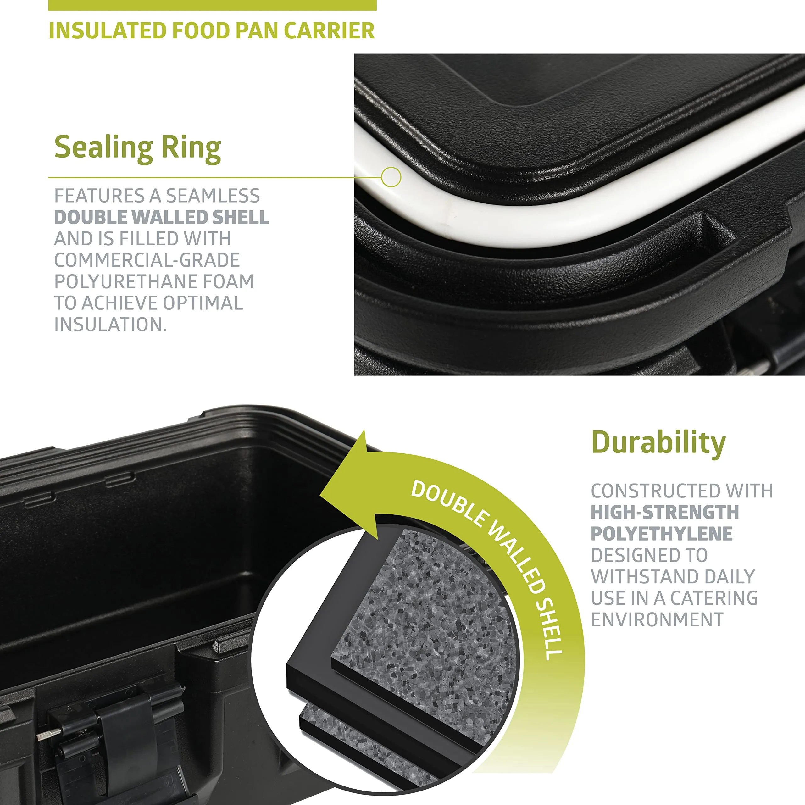 Pearington 22.4-L Wide-Top Loading Insulated Food Pan Carrier, Black