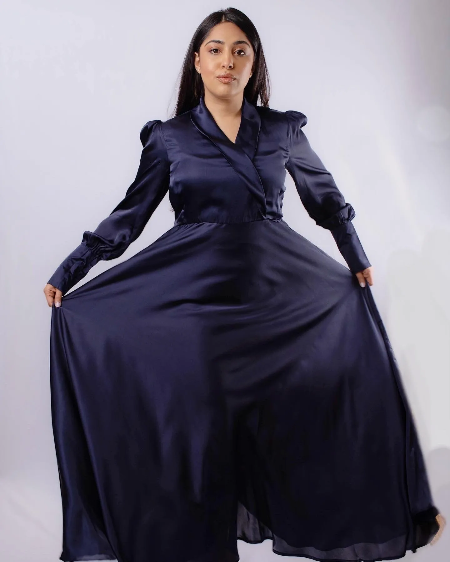 Perfect Elegant Dress for Every Occasion Dark Blue Colour long Sleeves Dress - CLEARANCE