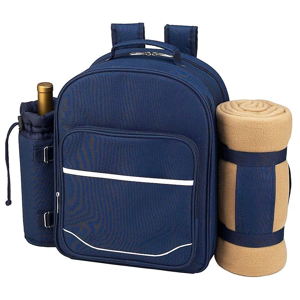 Picnic at Ascot - Deluxe Equipped 2 Person Picnic Backpack with Cooler, Insulated Wine Holder and Blanket - Chevron Blue