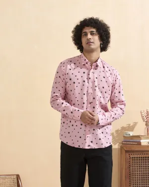 Pink Full Sleeve Crepe Casual Printed Men's Shirt