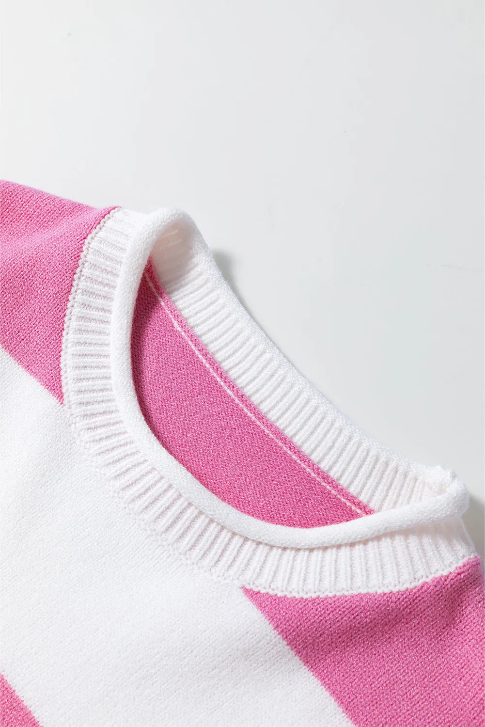 Pink Stripe Drop Sleeve Lightweight Knitted Top