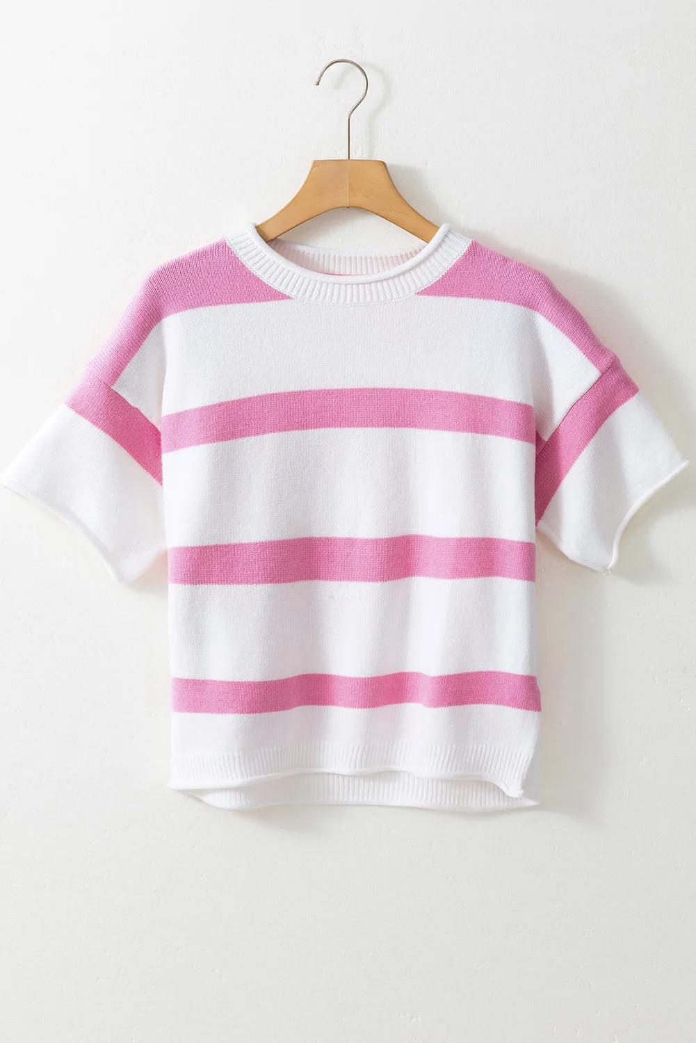 Pink Stripe Drop Sleeve Lightweight Knitted Top