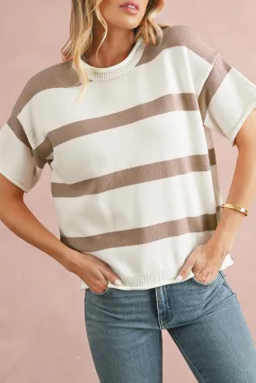 Pink Stripe Drop Sleeve Lightweight Knitted Top