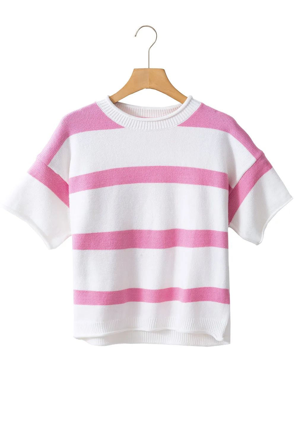 Pink Stripe Drop Sleeve Lightweight Knitted Top