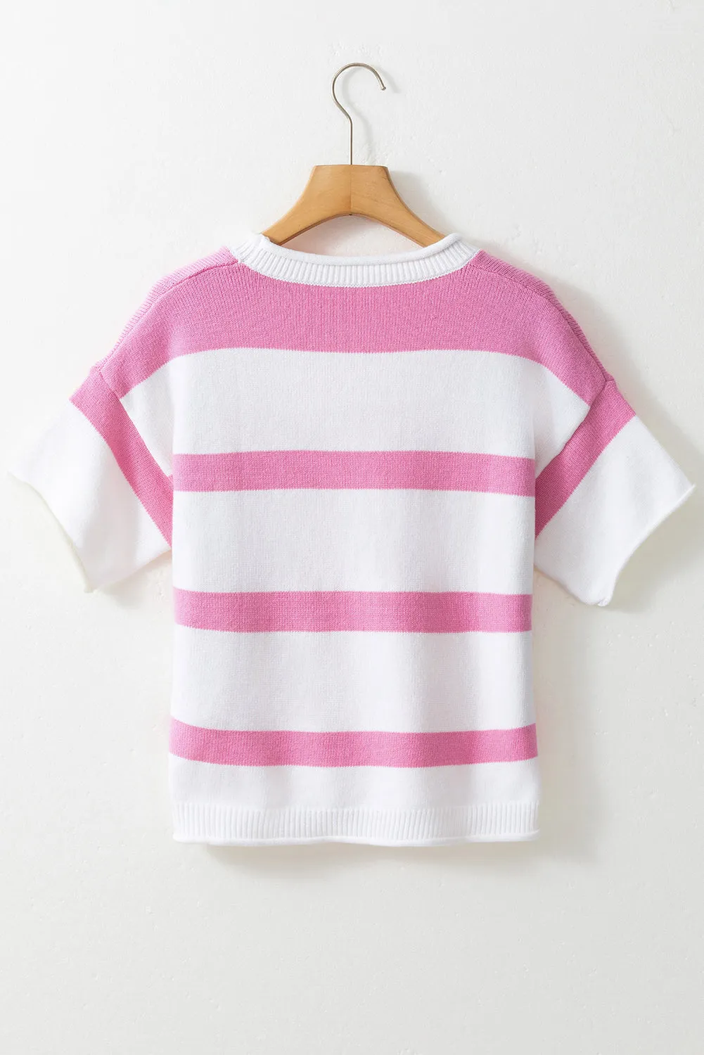 Pink Stripe Drop Sleeve Lightweight Knitted Top