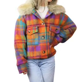 Plaid Cropped Jacket w/ Trim - Orange