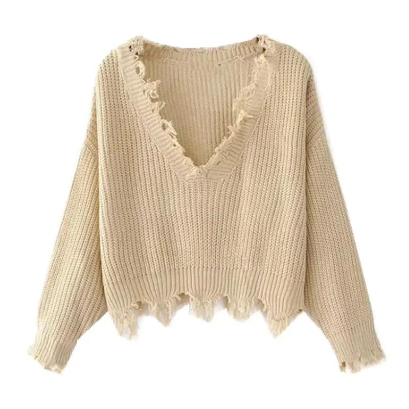 Pre Order:  Knitted Tassel Fringed V-Neck Sweater