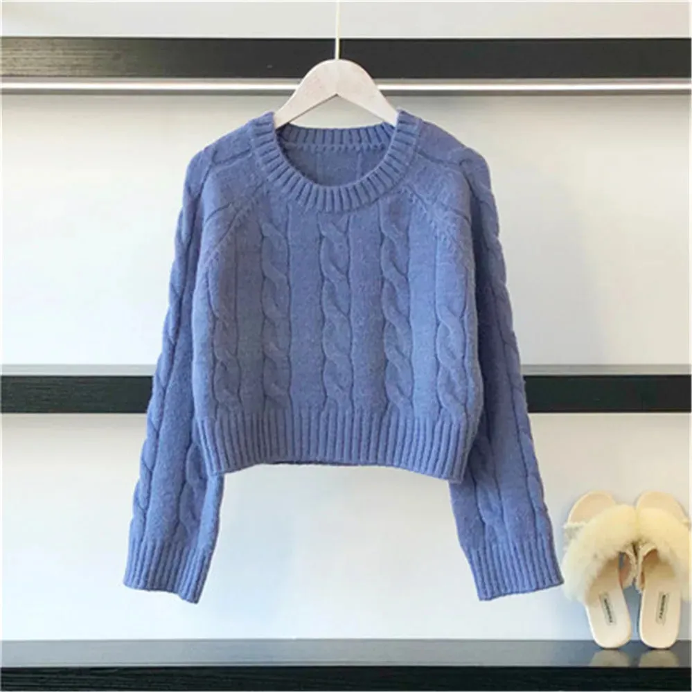 Pre Order:  Solid Casual Crop Knitted Sweater