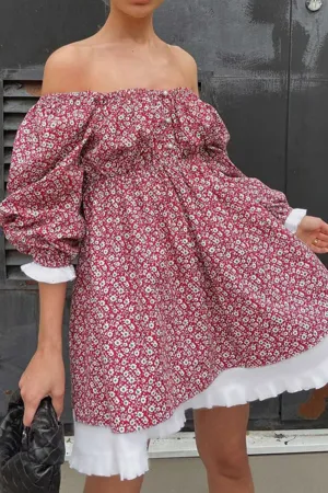 Puff Sleeve Off-Shoulder Floral Babydoll Dress