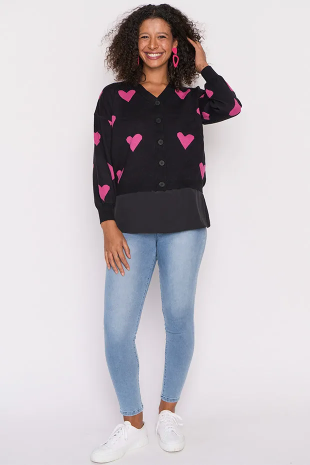 Queen of Hearts Black & Pink Cardi