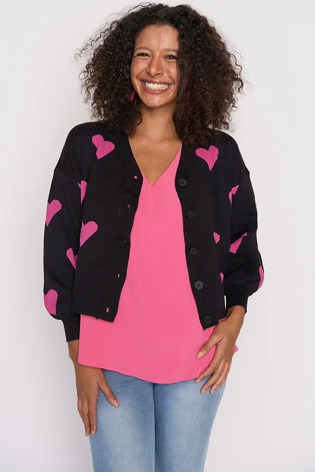 Queen of Hearts Black & Pink Cardi