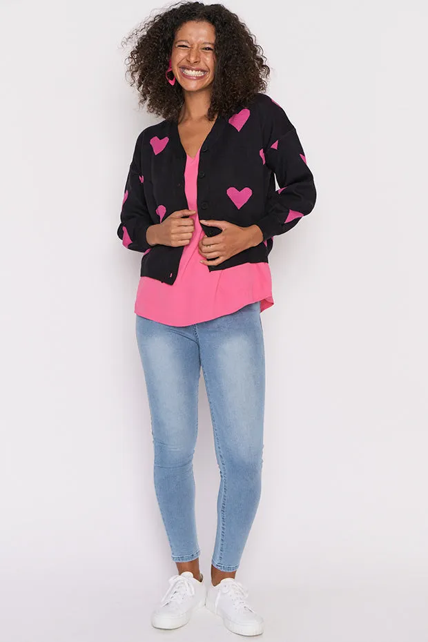 Queen of Hearts Black & Pink Cardi