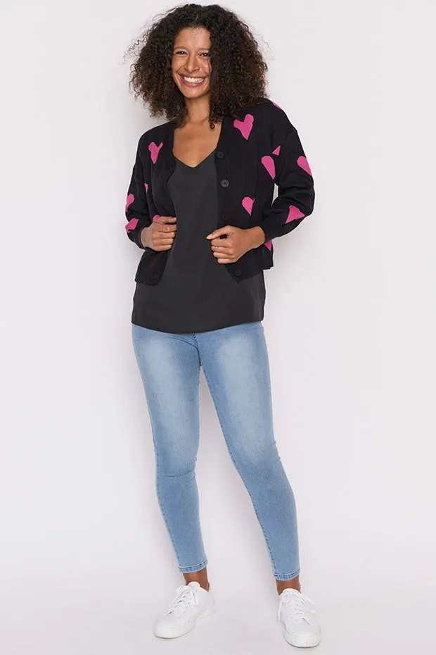 Queen of Hearts Black & Pink Cardi