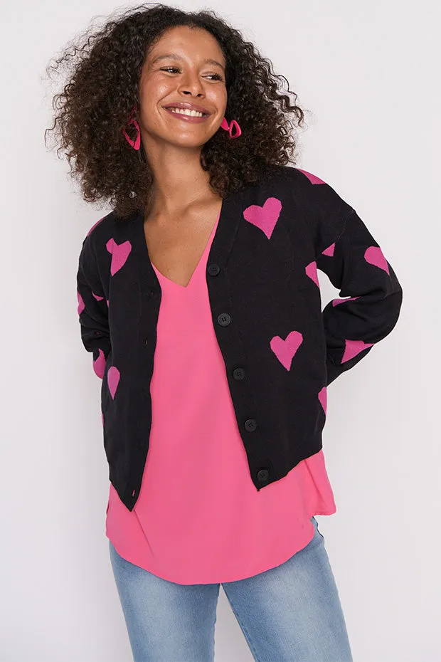 Queen of Hearts Black & Pink Cardi