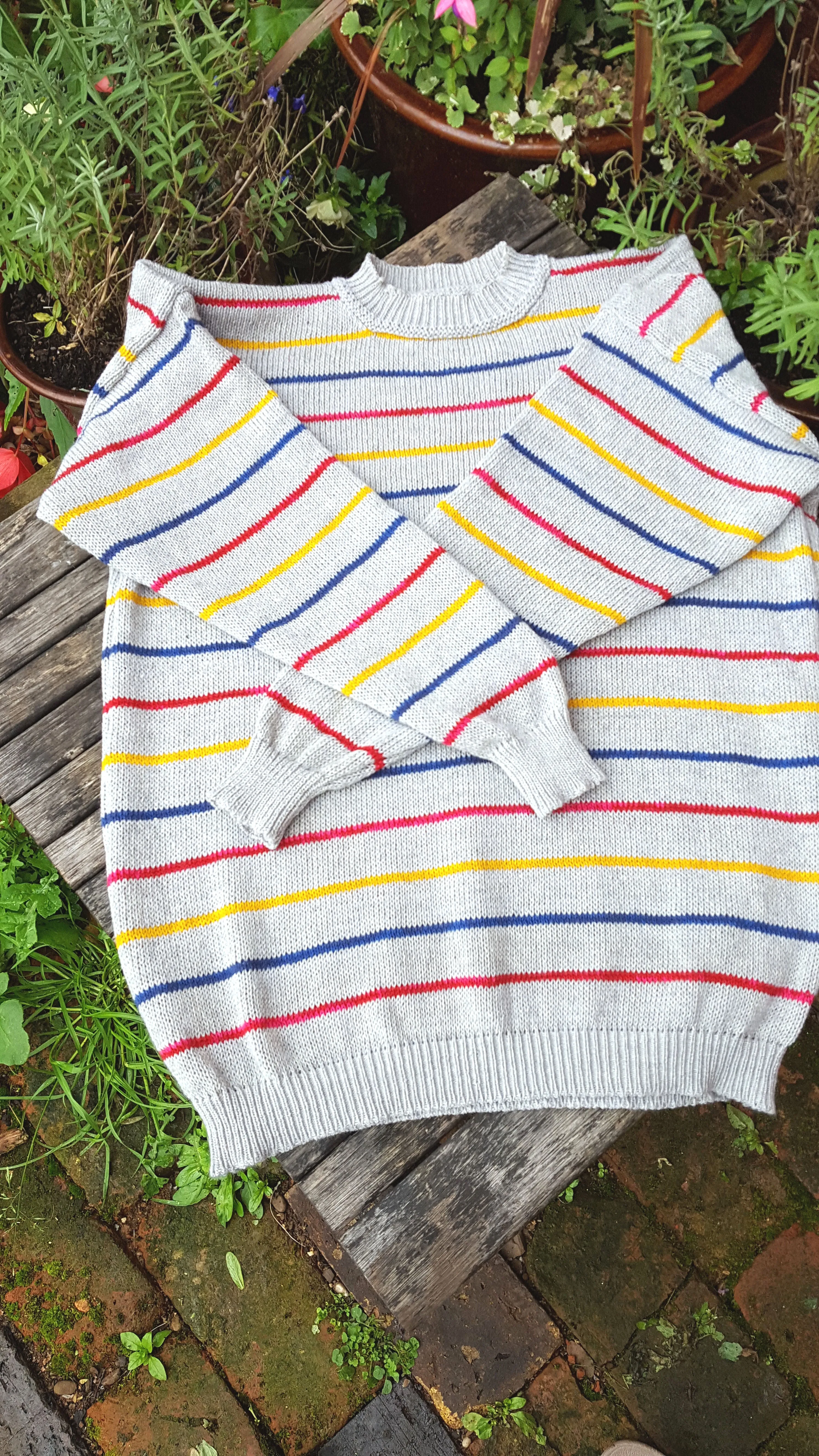 "Connor" a "Boyfriend Jumper" Unisex sweater grey and primary stripes