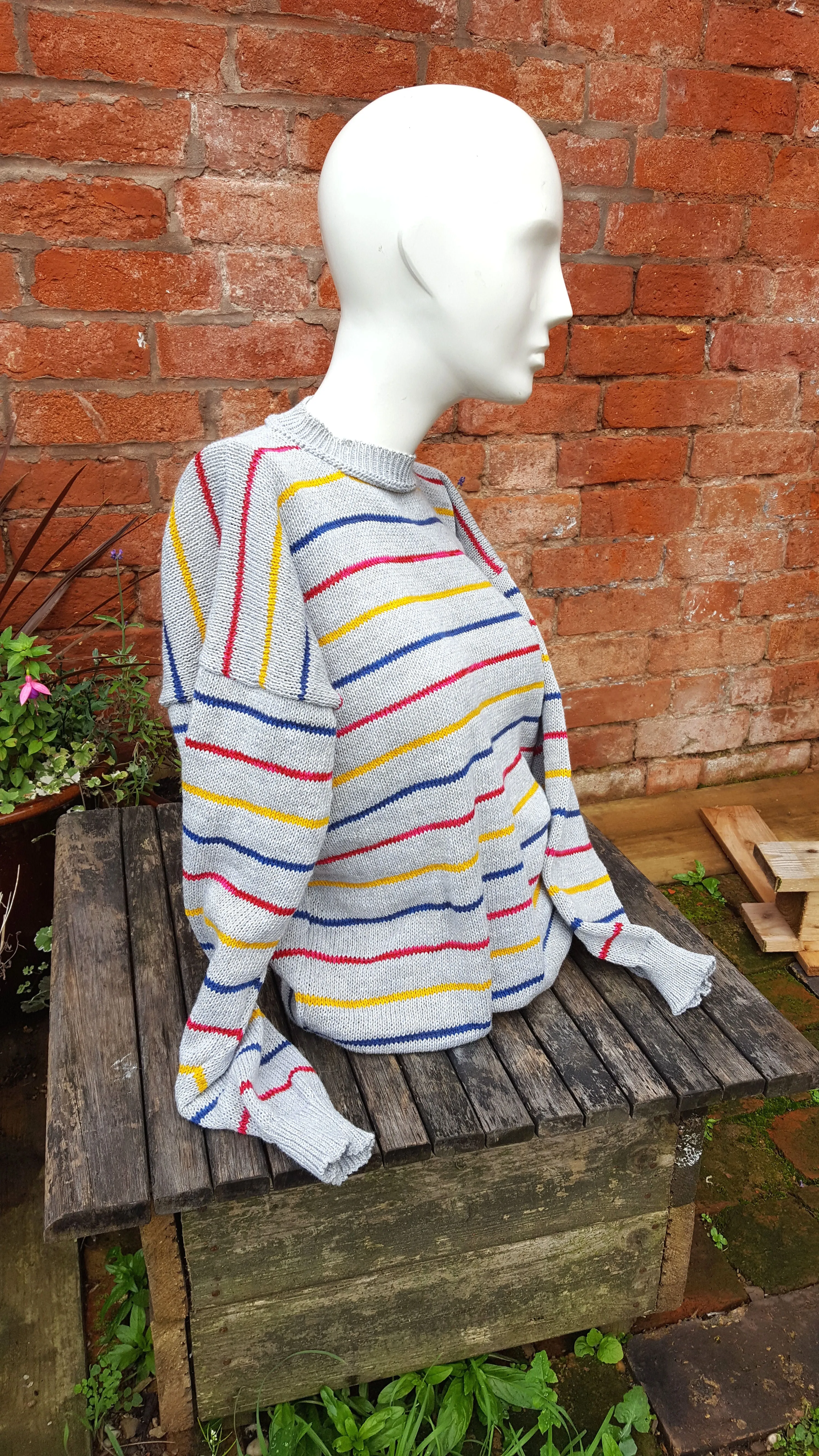 "Connor" a "Boyfriend Jumper" Unisex sweater grey and primary stripes