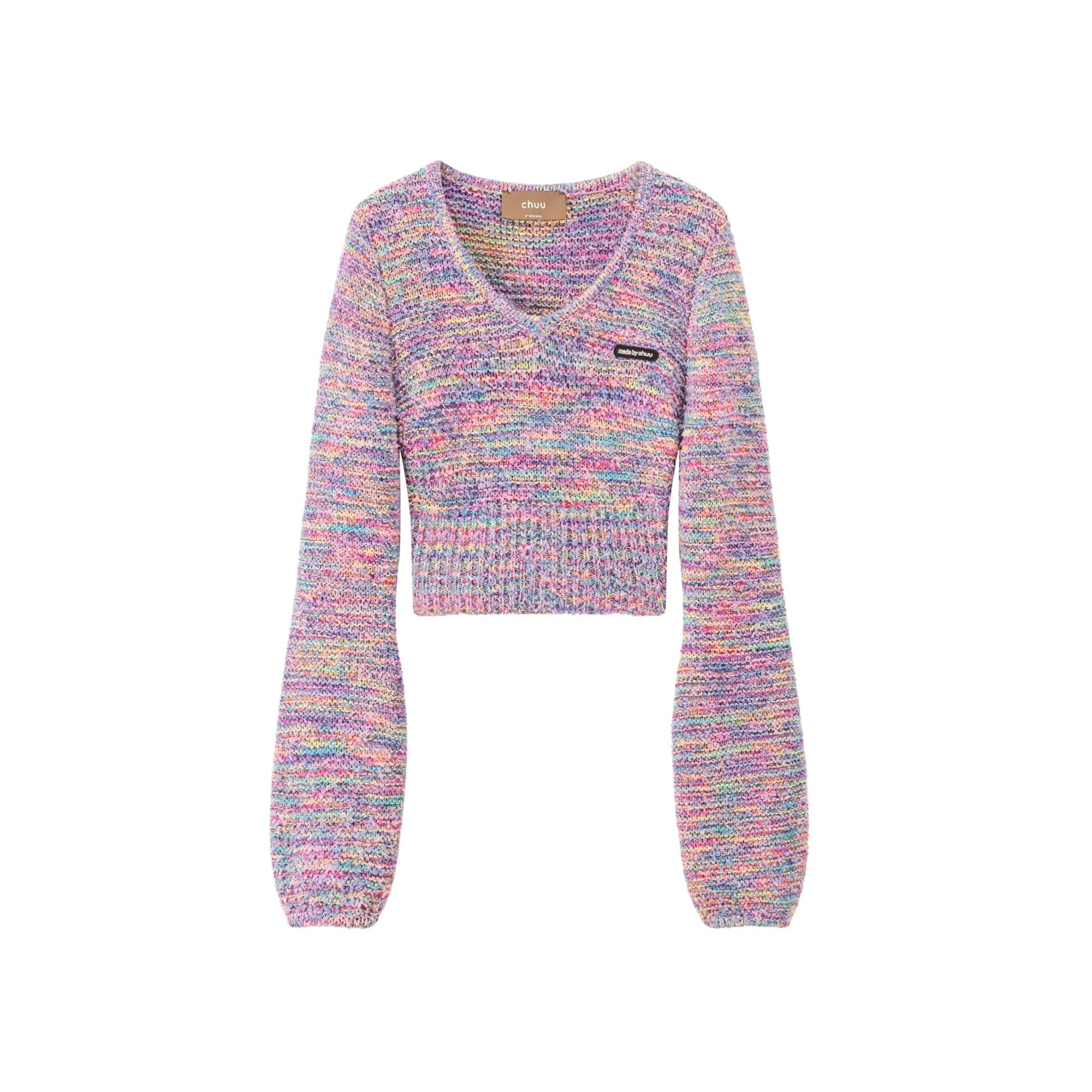 Rainbow V-Neck Long Sleeve Crop Knit Sweater