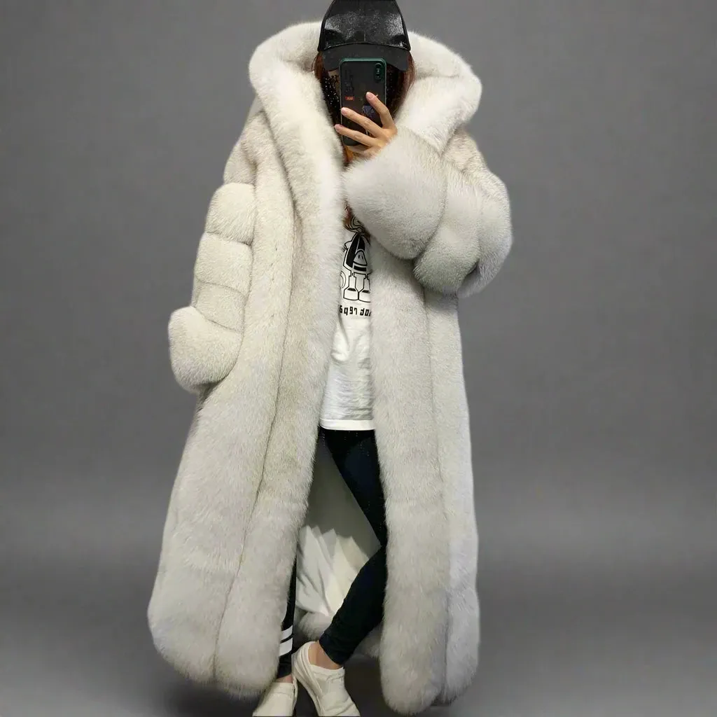 Real Fox Fur Long Full-Length Coat Women's