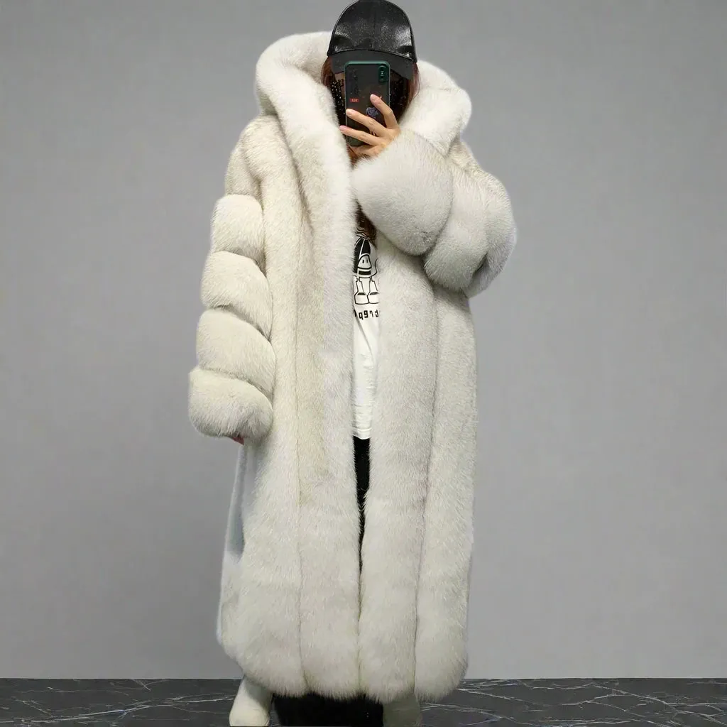 Real Fox Fur Long Full-Length Coat Women's