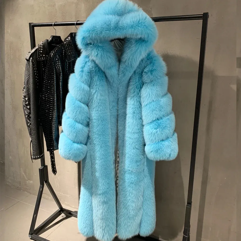 Real Fox Fur Long Full-Length Coat Women's