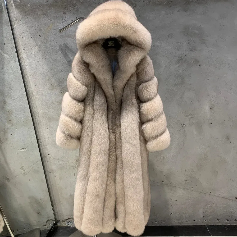 Real Fox Fur Long Full-Length Coat Women's