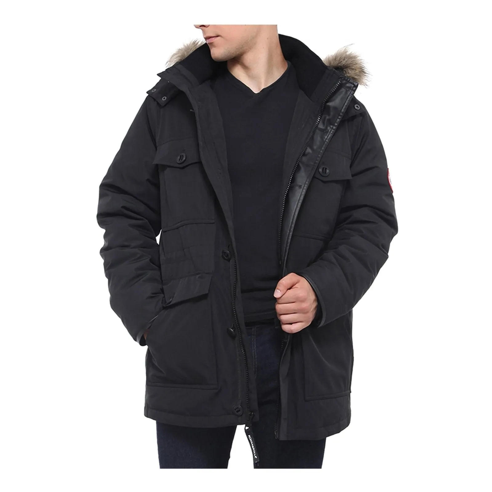 Rokka&Rolla Men's Parka Warm Winter Coat with Faux Fur Hood Jacket