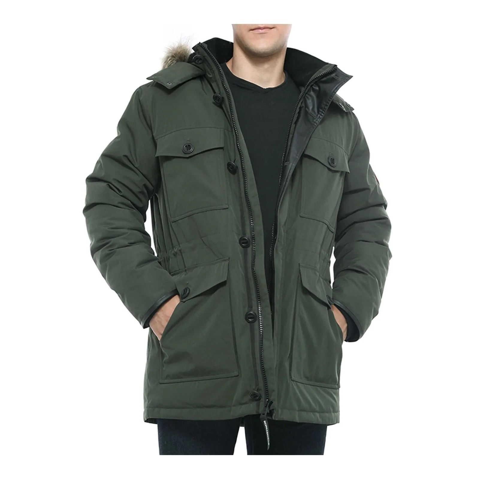 Rokka&Rolla Men's Parka Warm Winter Coat with Faux Fur Hood Jacket