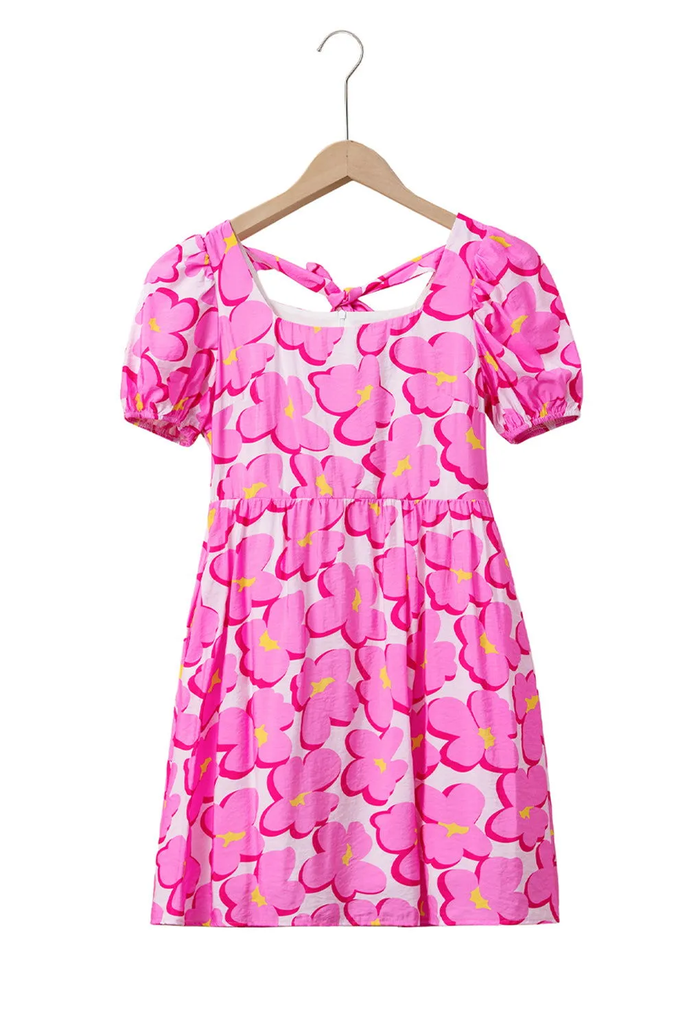 Rose 60s Floral Print Puff Sleeve Babydoll Short Dress