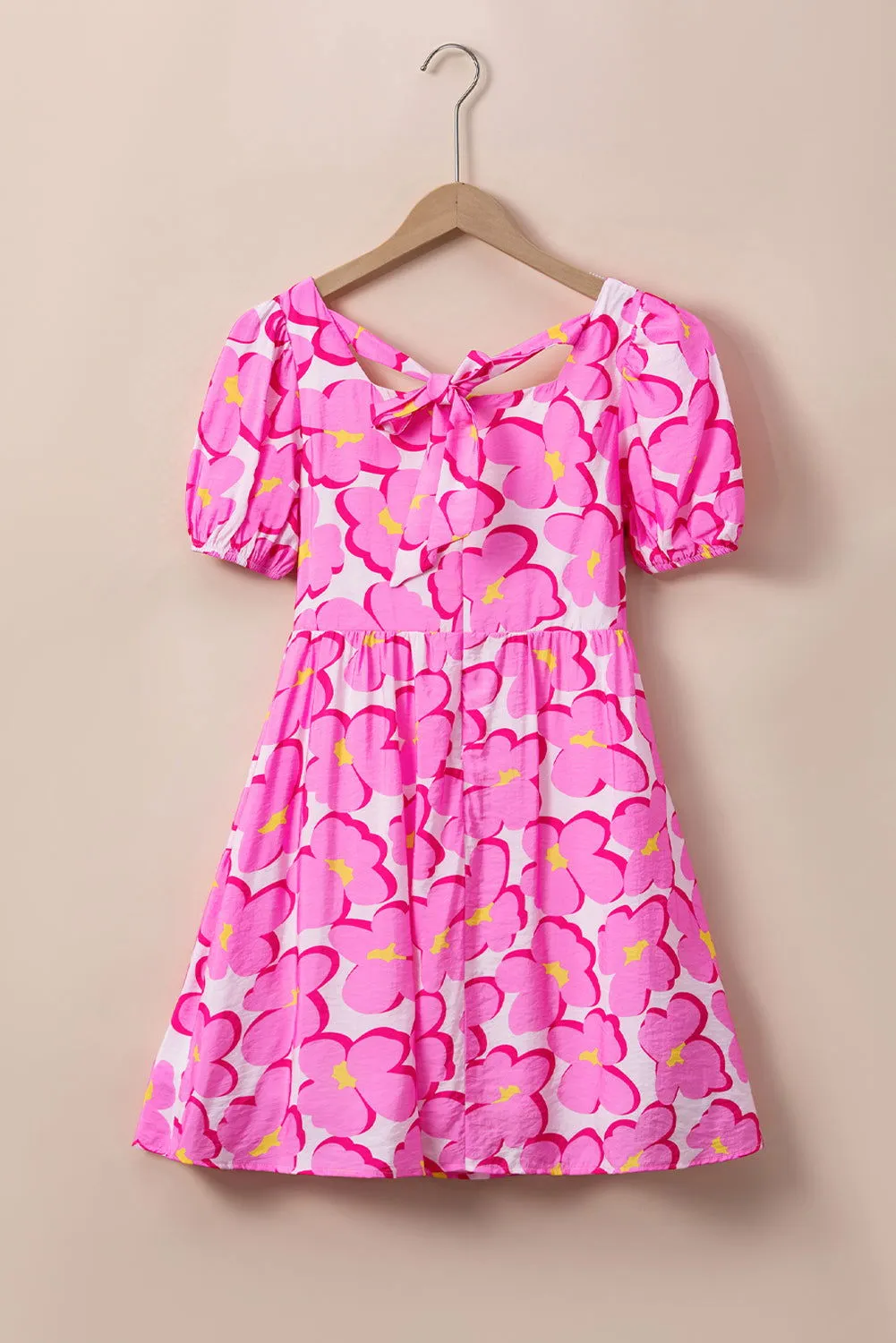 Rose 60s Floral Print Puff Sleeve Babydoll Short Dress