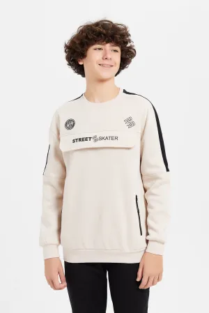 Senior Boys Beige Oversize Sweatshirt