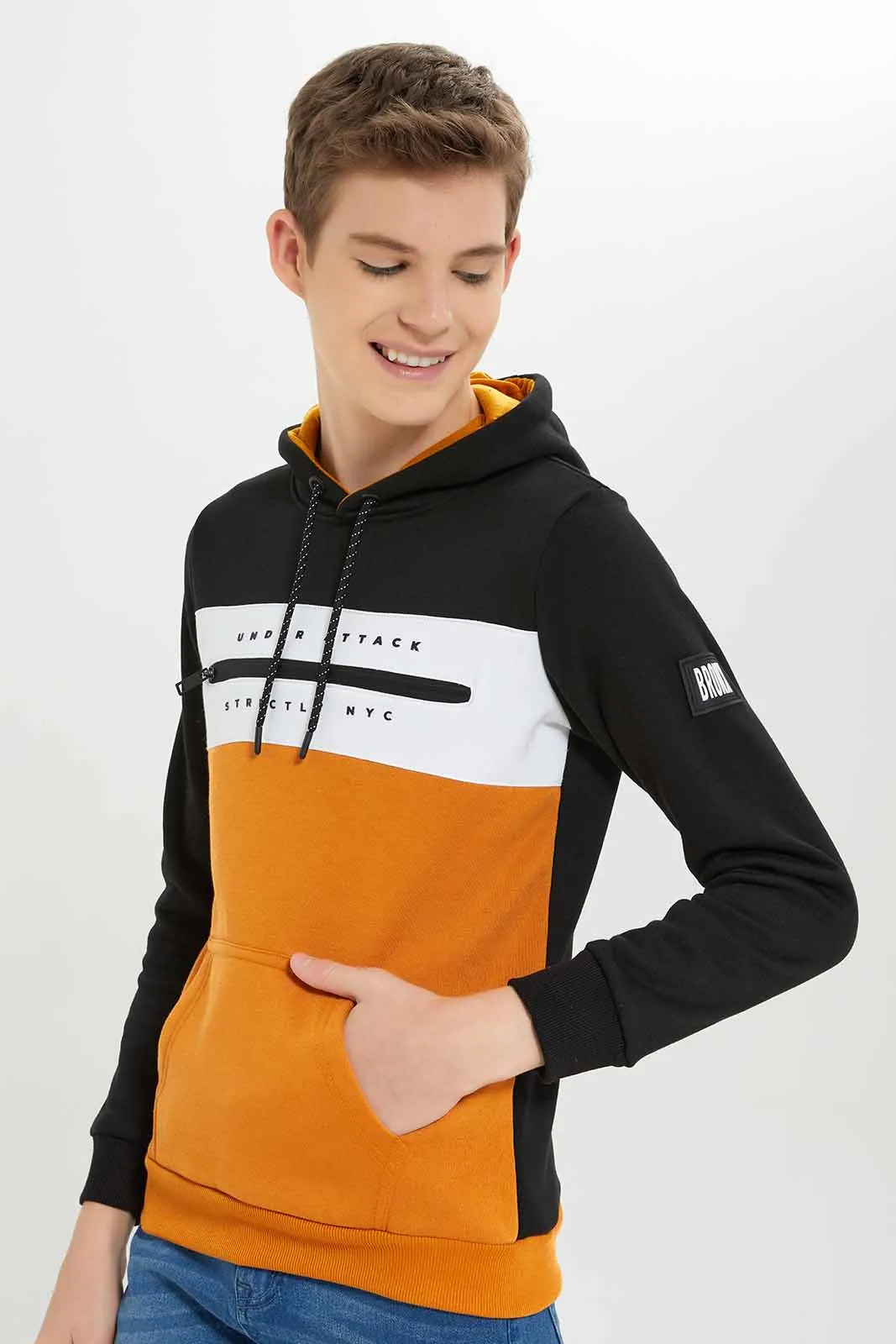 Senior Boys Black And Mustard Embellished Sweatshirt