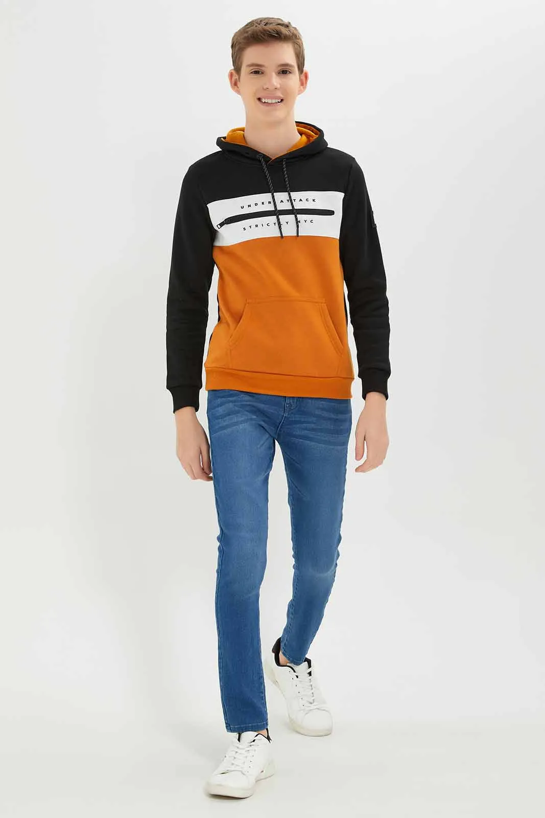 Senior Boys Black And Mustard Embellished Sweatshirt