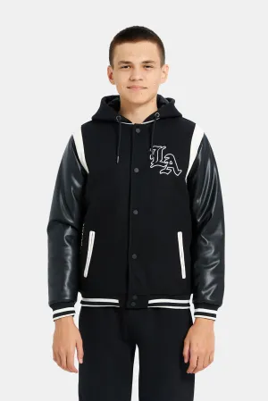 Senior Boys Black Baseball Hooded Jacket