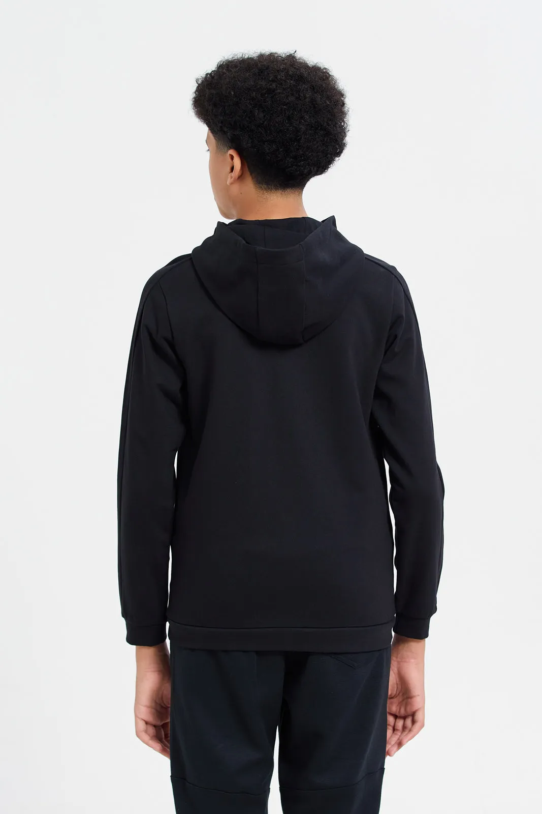 Senior Boys Black Zipper Front Hooded Sweatshirt