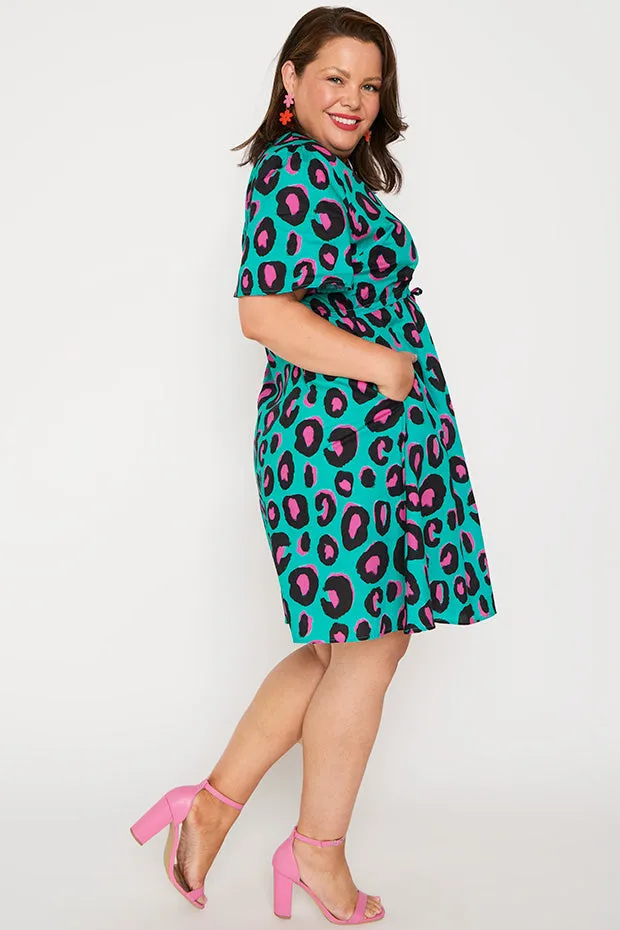 Siena Cotton Minty Leopard Dress