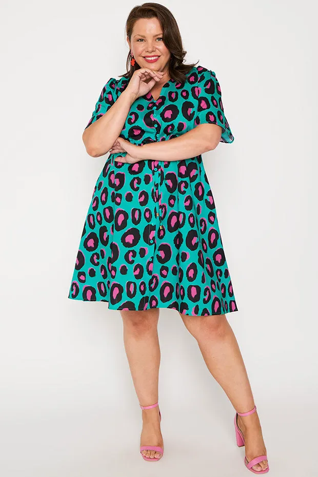 Siena Cotton Minty Leopard Dress