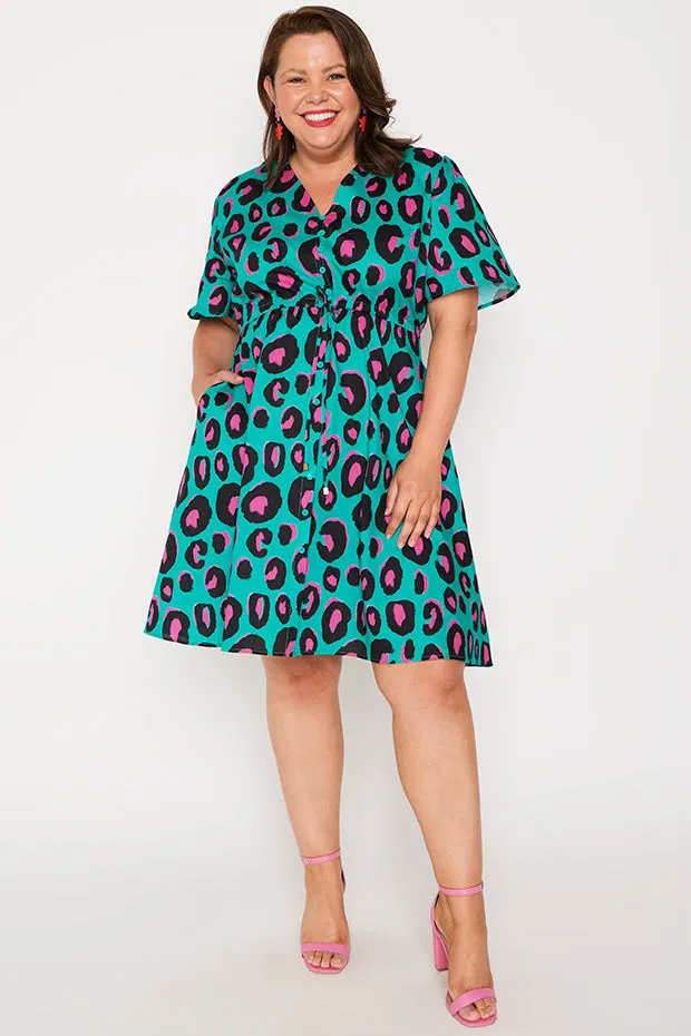 Siena Cotton Minty Leopard Dress